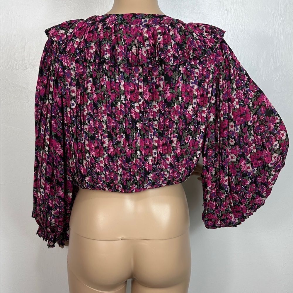 ENDLESS ROSE Floral Ruffle Trim Crop Top In Fuchsia Multi Size S - Picture 4 of 11